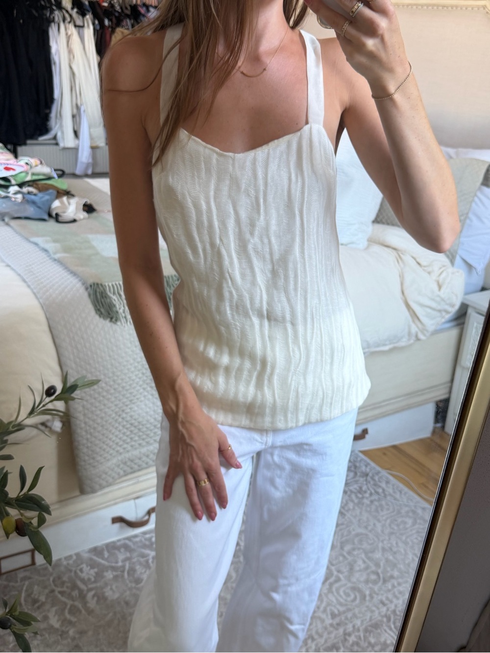 KHAITE Cream Textured Square-Neck Camisole